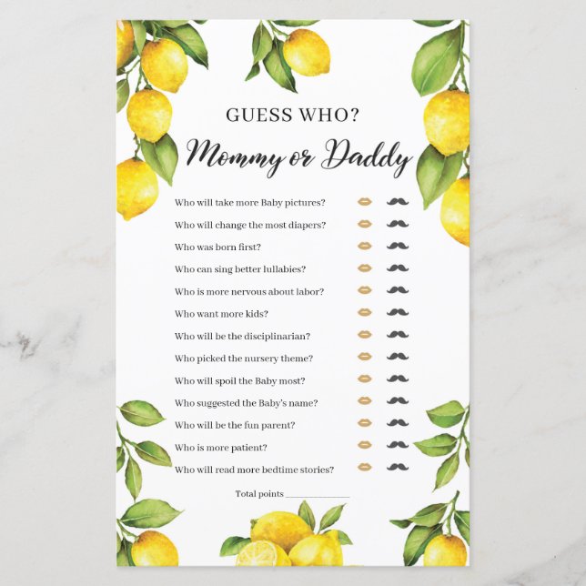 Papier Citrus Lemon Mommy ou Daddy Jeu tendance (Devant)
