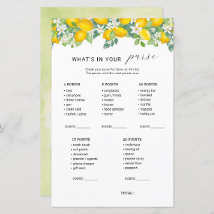 Papier Citrus Lemon What's In Your Purse Bridal Game