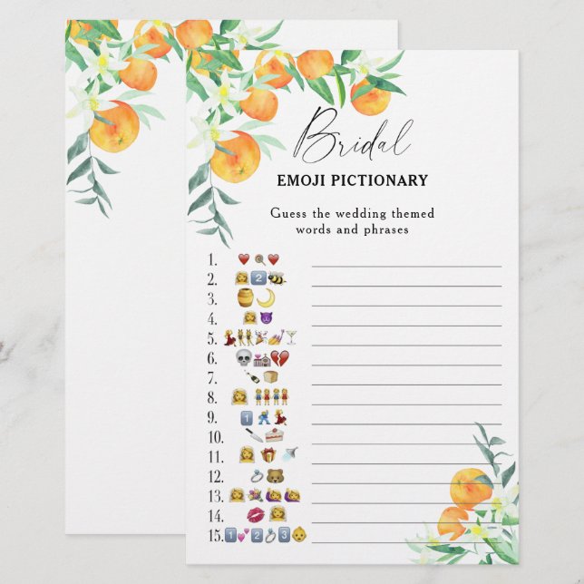 Papier Citrus - nuptiale douche émoticône jeu pictionnair (Devant / Derrière)