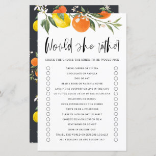 Papier Citrus Voudrait-Elle Plutôt Fête des mariées Jeu