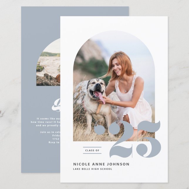 Papier Classe Dusty Blue de 2025 Arch Photo Graduation (Devant / Derrière)