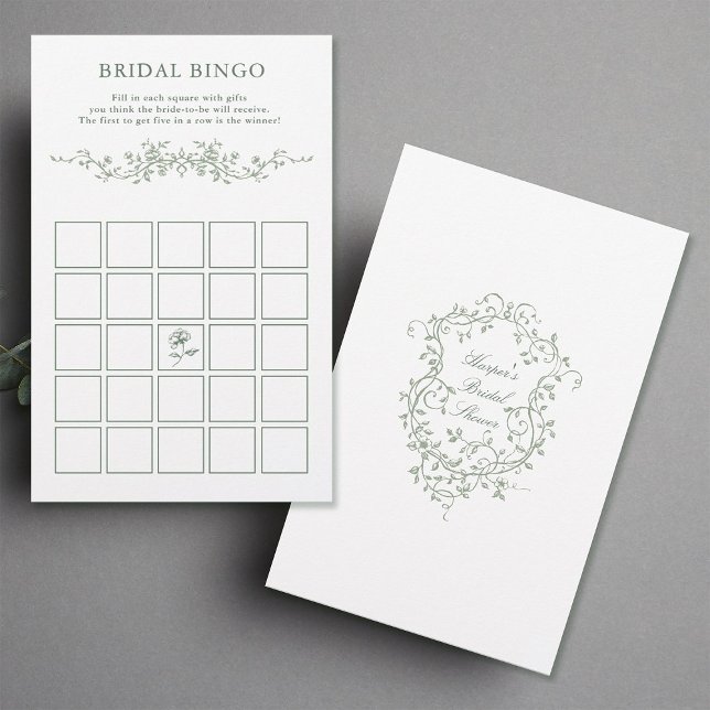 Papier Classé Français Sage Vert Floral Bridal Jeu de Bin (Front & Back)