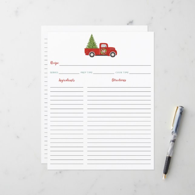 Papier Classeur de Recette de Camion de Noël Rouge et Arb (Devant/Arrière en situation)