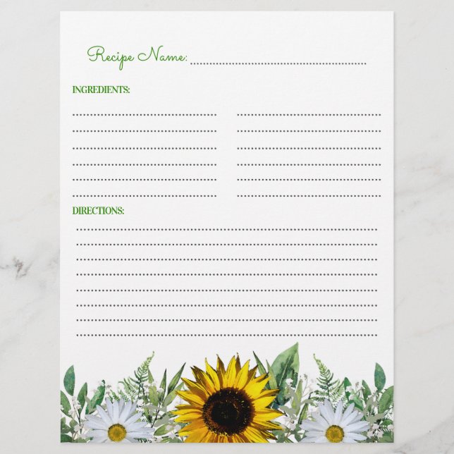 Papier Classeur de recette de tournesol rustique (Devant)