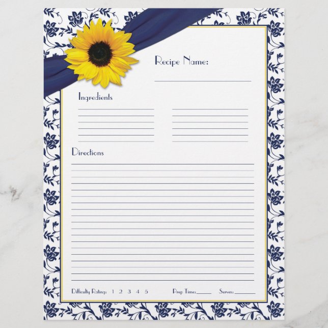 Papier Classeur floral bleu de la marine de tournesol Ins (Devant)