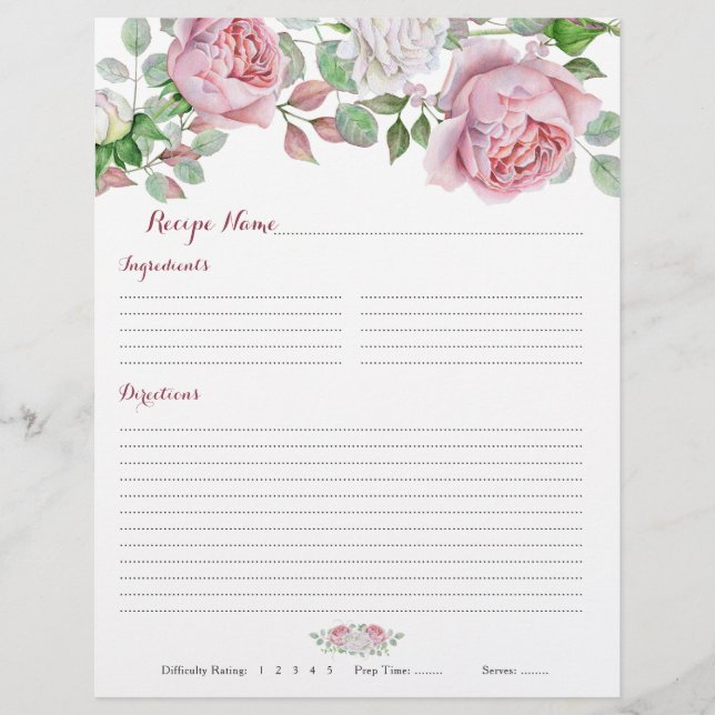 Papier Classeurs floraux rose de Bourgogne -  de recettes (Devant)