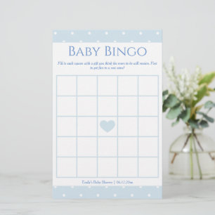 Papier Classic Blue Pois Baby shower de garçon Bingo Jeu