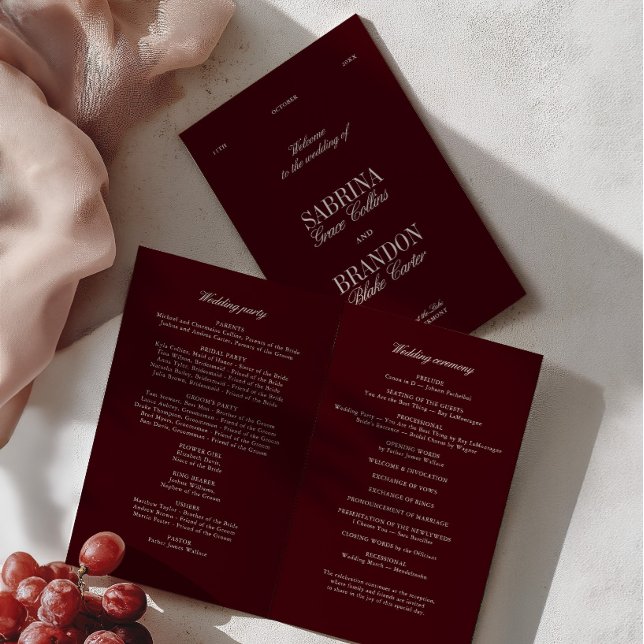 Papier Classic Burgundy & Ivory Modern Wedding Program (Classic Burgundy & Ivory Modern Wedding Program)