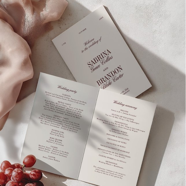 Papier Classic Ivory & Burgundy Modern Wedding Program (Classic Ivory & Burgundy Modern Wedding Program)