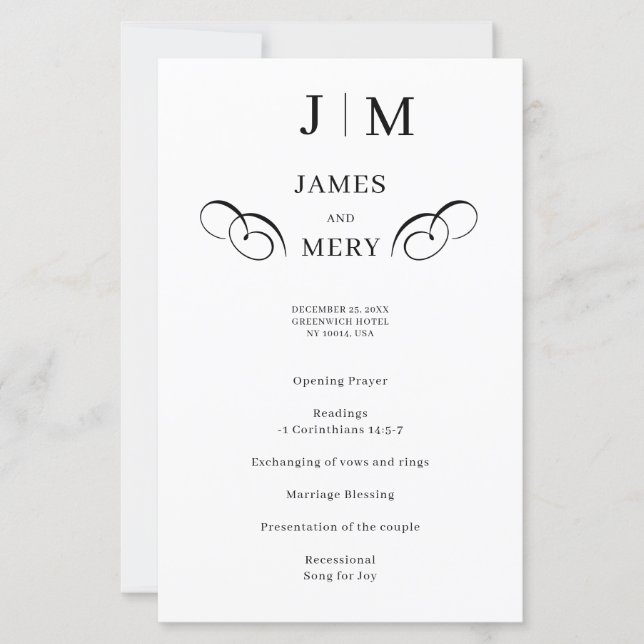 Papier Classic Monogram Calligraphy Wedding Program (Devant)