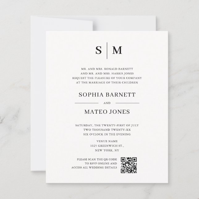 Papier Classic Monogram Off White QR Code Wedding (Devant)