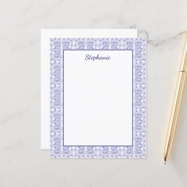 Papier Classic Navy Blue Bunny Rabbit Birds Personnalisé (Devant/Arrière en situation)