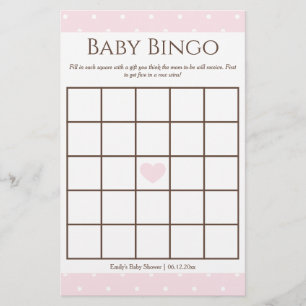 Papier Classic Pink Poka Dot Girl Baby shower Bingo Jeu