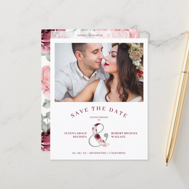 Papier Classique romantique moderne couleur rose florale  (Devant/Arrière en situation)