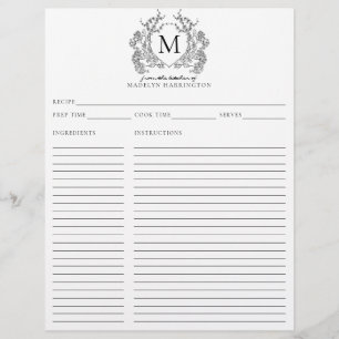 Papier Classique Simple Noir Crest Monogramme Recette