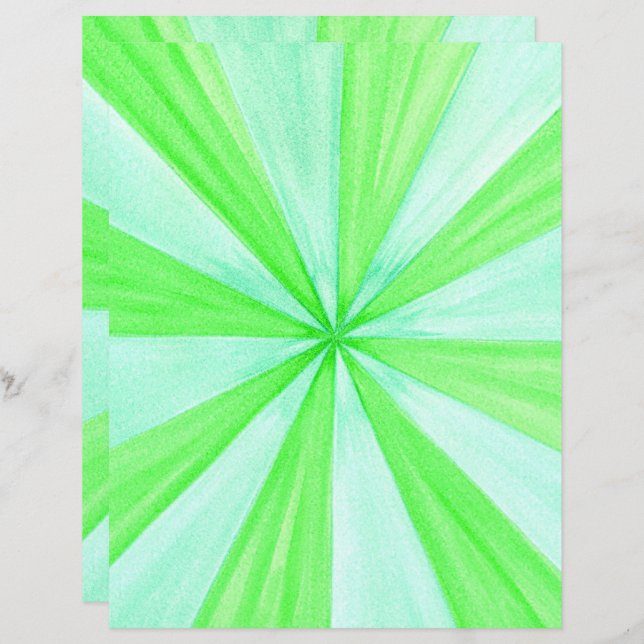 Papier Clavier Motif de rayons Aquarelle Bleu et Vert (Devant / Derrière)