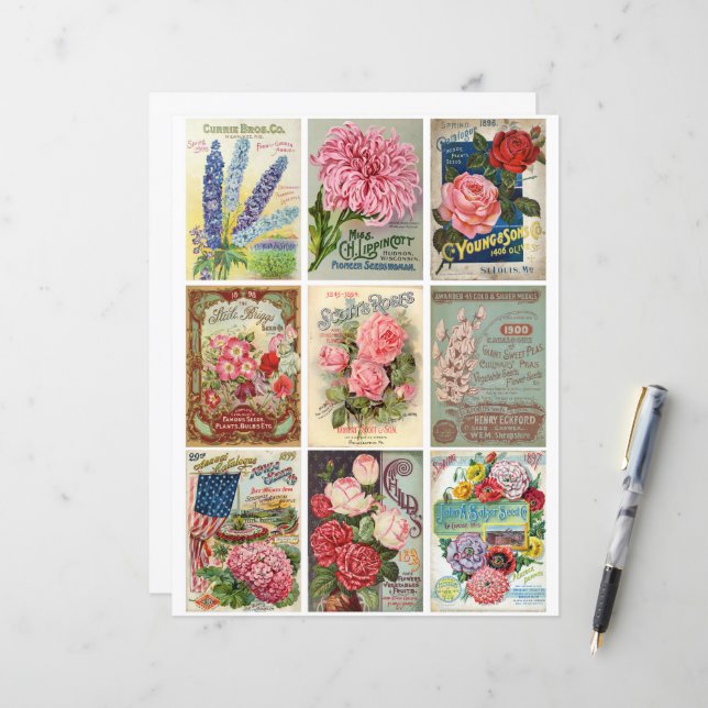 Papier Clipart d'éphémère de graines de fleurs et de jard (Devant/Arrière en situation)