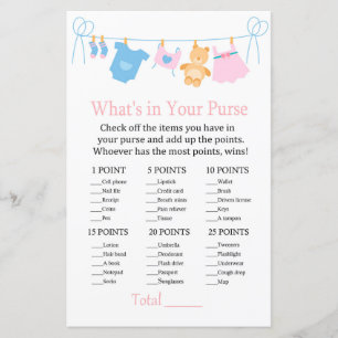 Papier Clothesline What's in your purse game baby shower