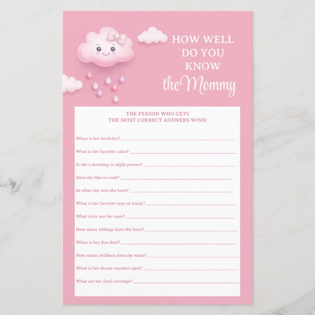 Papier Cloud blanc rose pâle 9 Connaissez-vous le jeu Mom (Devant)