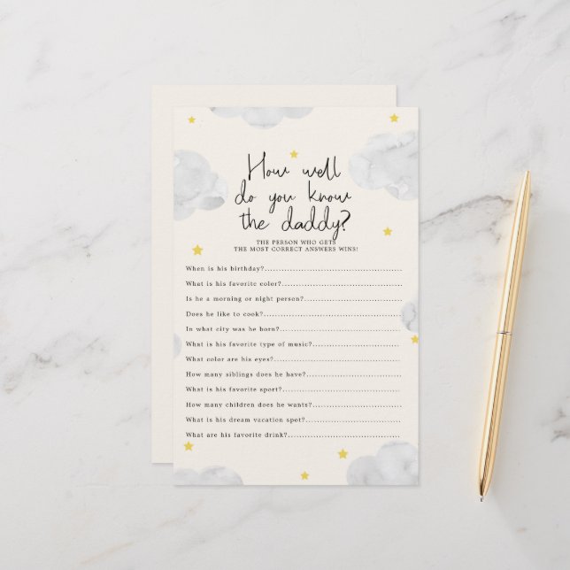 Papier Clouds How Well You know Daddy Baby shower Game (Devant/Arrière en situation)