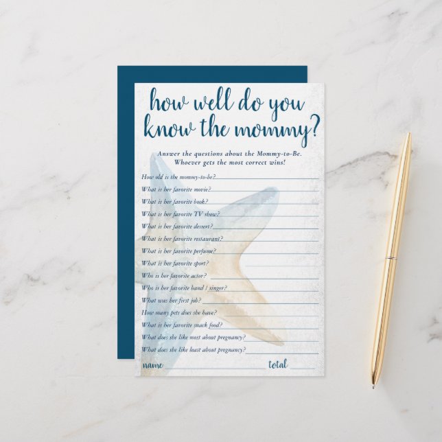 Papier Coastal Chic | Blue Starfish Qui Connaît Mommy Gam (Devant/Arrière en situation)