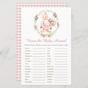 Papier Cochon rose mignon Piglet Nom du jeu animal bébé