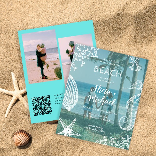 Papier Code QR budget 3 photos mariage d'été à la plage (Créateur téléchargé)