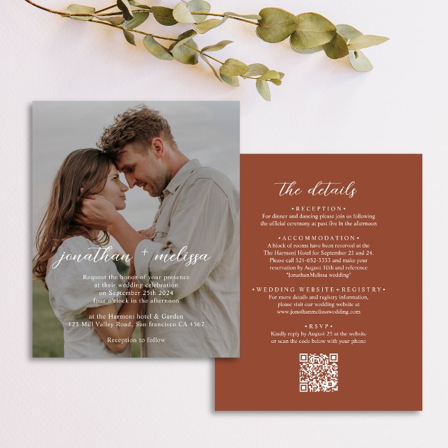 Papier Code QR BUDGET Élégant Mariage Photo Terracotta (Créateur téléchargé)