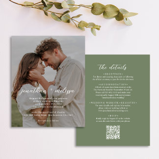 Papier Code QR BUDGET Mariage Élégant Vert Sauge Profond