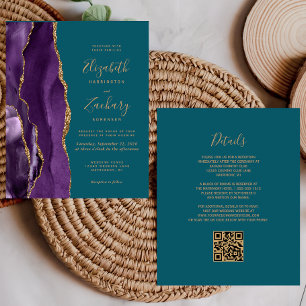 Papier Code QR Budget Mariage Violet Or Agate Sarcelle