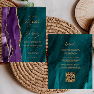 Papier Code QR Budget Mariage Violet Or Téâl Agate