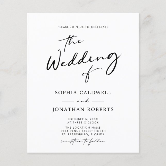 Papier Code QR de budget Invitation de mariage de calligr (Devant)