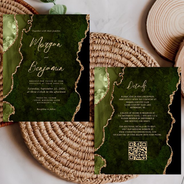Papier Code QR de mariage à l'écriture olive verte Agate  (Créateur téléchargé)