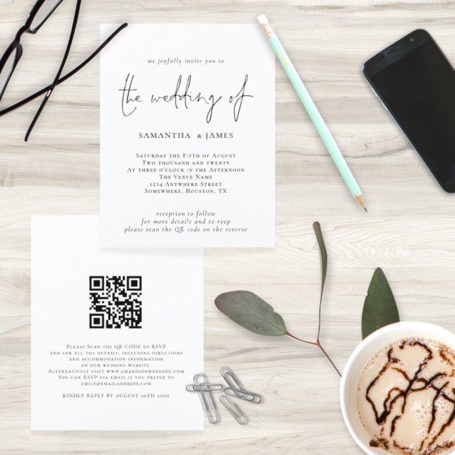 Papier Code QR du budget Faire-part de mariage noir blanc (Créateur téléchargé)