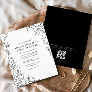 Papier Code QR du budget Faire-part de mariage noir et bl
