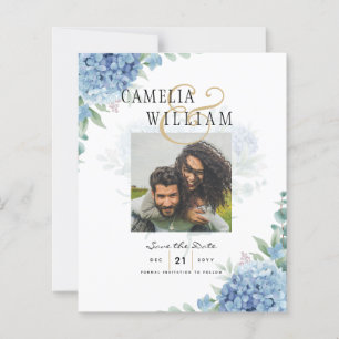 Papier Code QR Faire-part de mariage Blue Hydrangea
