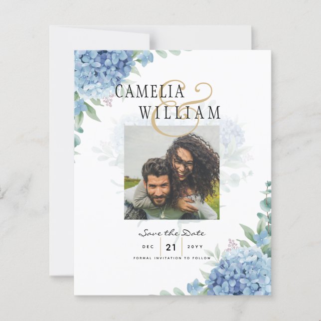 Papier Code QR Faire-part de mariage Blue Hydrangea (Devant)