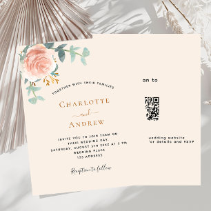 Papier Code QR floral rose beige RSVP faire-part de maria
