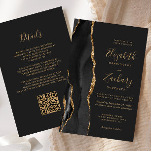 Papier Code QR Mariage Agate Noir Budget