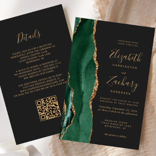 Papier Code QR Mariage Agate Vert Émeraude Foncé Budget
