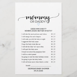 Papier Coeur bleu   Black Calligraphy Mommy or Daddy Game