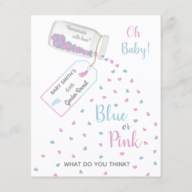 Papier Coeur bleu rose confetti sexe révéler invitation (Devant)