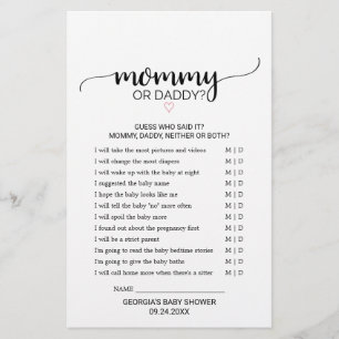Papier Coeur rose   Black Calligraphy Mommy or Daddy Game