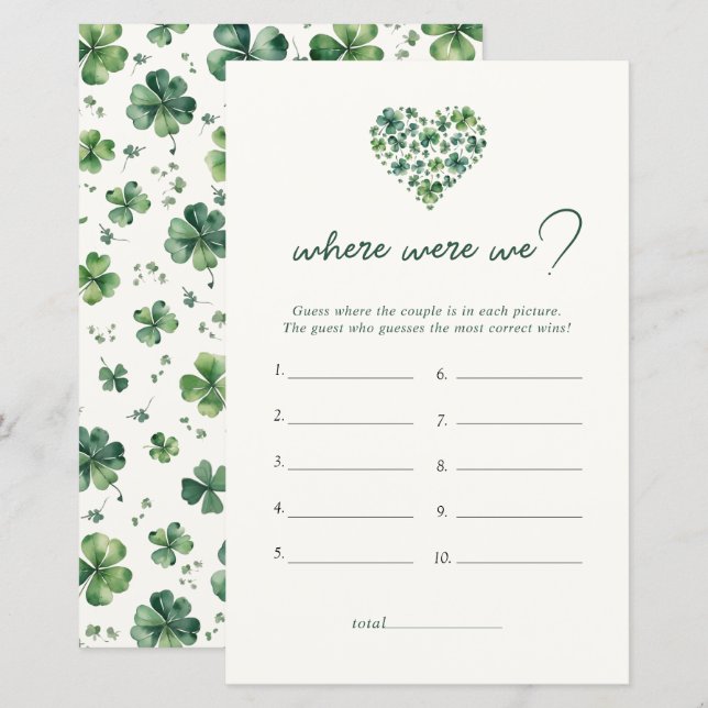 Papier Coeur shamrock Où Étions-Nous Fête des mariées Jeu (Devant / Derrière)