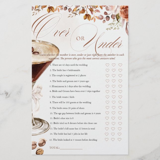 Papier Coffee Martini Over or Under Bridal Shower Game (Devant)