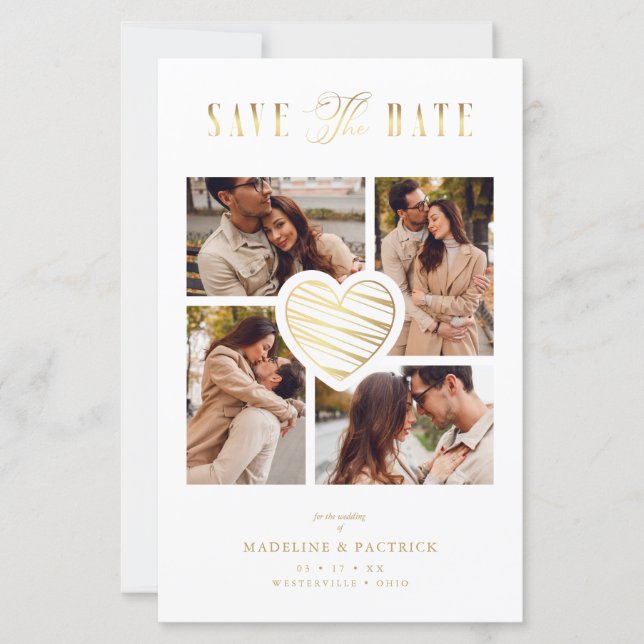 Papier Collage blanc Mariage Gold Heart 4 Photos (Devant)