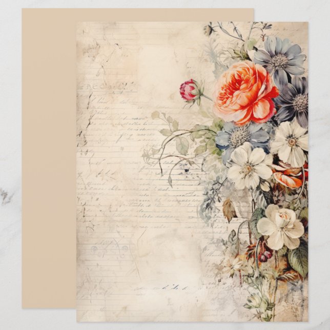 Papier Collage Fleurs Vintage 1 (Devant / Derrière)