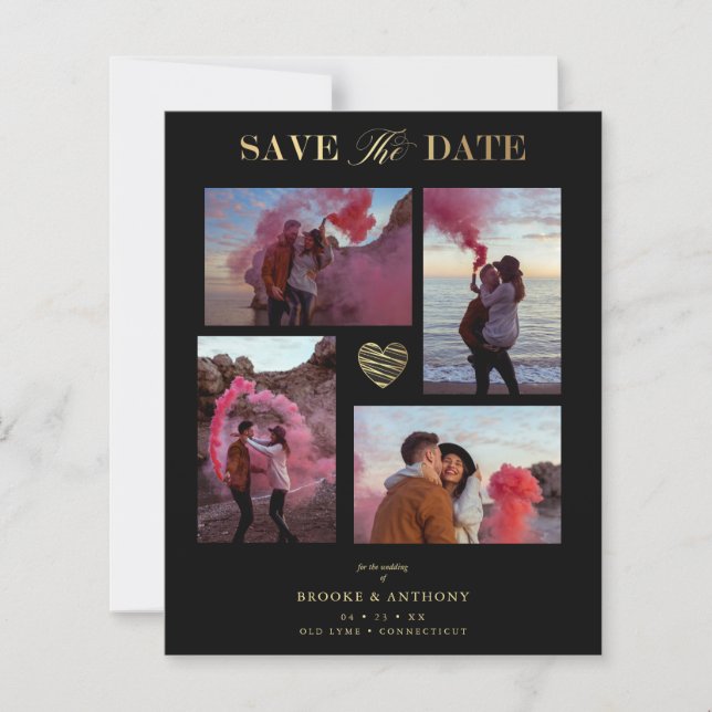Papier Collage noir Mariage Gold Heart 4 Photos (Devant)