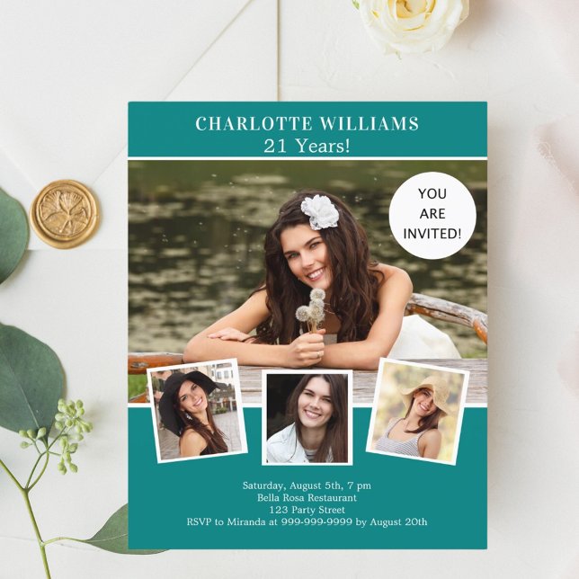 Papier Collage photo vert turquoise invitation anniversai (Créateur téléchargé)