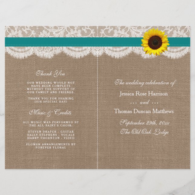 Papier Collection de Mariages de tournesol rustique - Tur (Devant)
